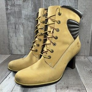 Timberland Womens Genuine Leather Nubuck Heel Boot Mustard Yellow Size 9 M 87359